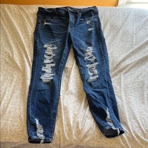 American Eagle Outfitters Distressed Dark Blue Skinny Jeans